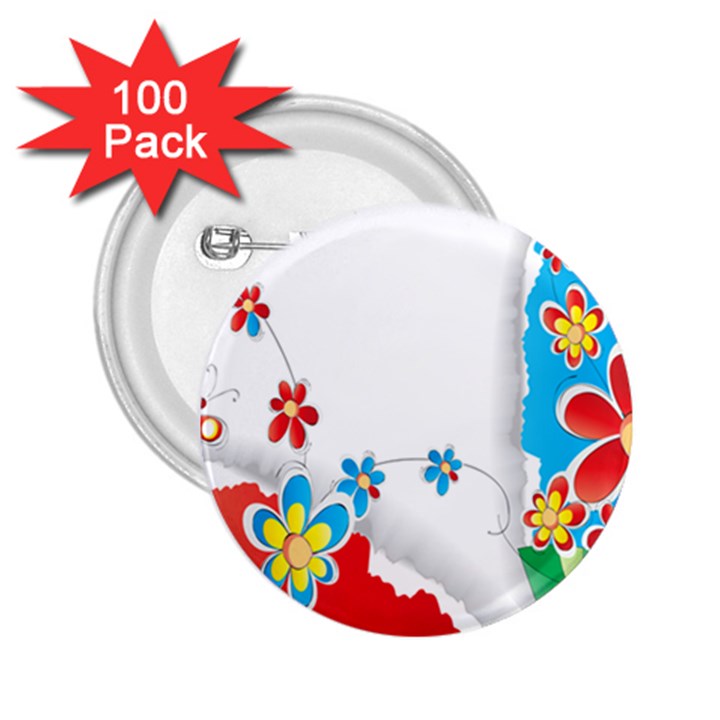 Flower Floral Papper Butterfly Star Sunflower Red Blue Green Leaf 2.25  Buttons (100 pack) 