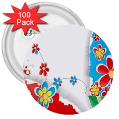 Flower Floral Papper Butterfly Star Sunflower Red Blue Green Leaf 3  Buttons (100 Pack)  by Mariart