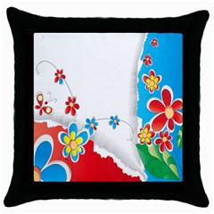 Flower Floral Papper Butterfly Star Sunflower Red Blue Green Leaf Throw Pillow Case (black)