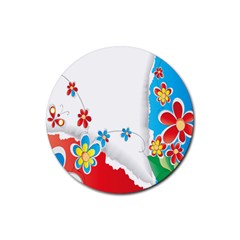 Flower Floral Papper Butterfly Star Sunflower Red Blue Green Leaf Rubber Coaster (round)  by Mariart