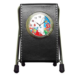 Flower Floral Papper Butterfly Star Sunflower Red Blue Green Leaf Pen Holder Desk Clocks by Mariart