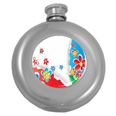 Flower Floral Papper Butterfly Star Sunflower Red Blue Green Leaf Round Hip Flask (5 Oz) by Mariart