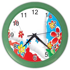 Flower Floral Papper Butterfly Star Sunflower Red Blue Green Leaf Color Wall Clocks by Mariart