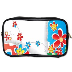 Flower Floral Papper Butterfly Star Sunflower Red Blue Green Leaf Toiletries Bags by Mariart