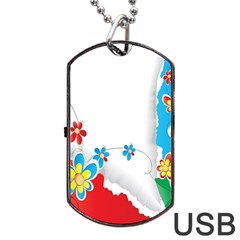 Flower Floral Papper Butterfly Star Sunflower Red Blue Green Leaf Dog Tag Usb Flash (two Sides) by Mariart