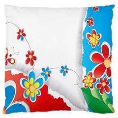 Flower Floral Papper Butterfly Star Sunflower Red Blue Green Leaf Large Cushion Case (one Side) by Mariart