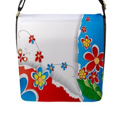 Flower Floral Papper Butterfly Star Sunflower Red Blue Green Leaf Flap Messenger Bag (l)  by Mariart