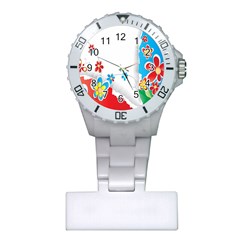 Flower Floral Papper Butterfly Star Sunflower Red Blue Green Leaf Plastic Nurses Watch by Mariart