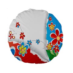 Flower Floral Papper Butterfly Star Sunflower Red Blue Green Leaf Standard 15  Premium Flano Round Cushions by Mariart