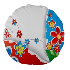 Flower Floral Papper Butterfly Star Sunflower Red Blue Green Leaf Large 18  Premium Flano Round Cushions by Mariart