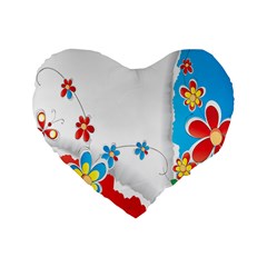 Flower Floral Papper Butterfly Star Sunflower Red Blue Green Leaf Standard 16  Premium Flano Heart Shape Cushions by Mariart