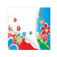 Flower Floral Papper Butterfly Star Sunflower Red Blue Green Leaf Small Satin Scarf (square) by Mariart