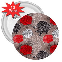 Flower Rose Red Black White 3  Buttons (10 Pack) 