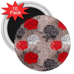 Flower Rose Red Black White 3  Magnets (10 Pack)  by Mariart