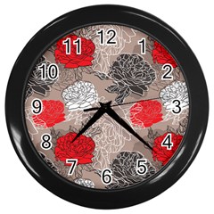 Flower Rose Red Black White Wall Clocks (black) by Mariart