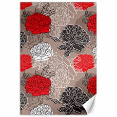 Flower Rose Red Black White Canvas 20  X 30   by Mariart