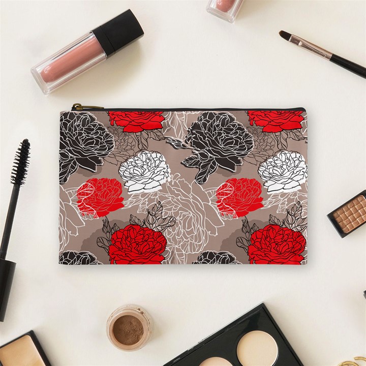 Flower Rose Red Black White Cosmetic Bag (Medium) 