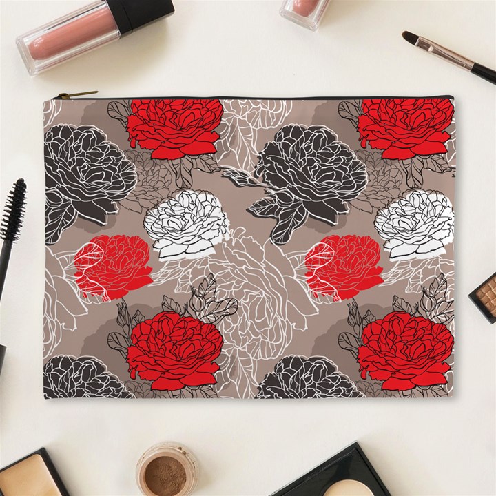 Flower Rose Red Black White Cosmetic Bag (XL)