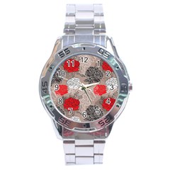 Flower Rose Red Black White Stainless Steel Analogue Watch by Mariart