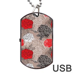 Flower Rose Red Black White Dog Tag Usb Flash (two Sides) by Mariart