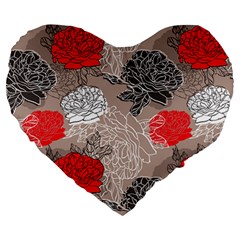 Flower Rose Red Black White Large 19  Premium Heart Shape Cushions by Mariart