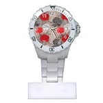 Flower Rose Red Black White Plastic Nurses Watch Front