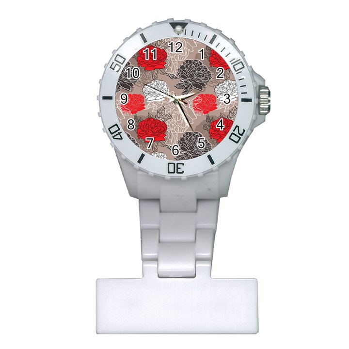 Flower Rose Red Black White Plastic Nurses Watch