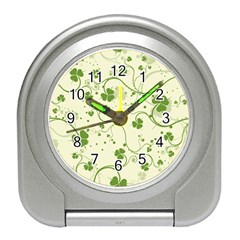 Flower Green Shamrock Travel Alarm Clocks by Mariart