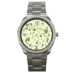 Flower Green Shamrock Sport Metal Watch by Mariart