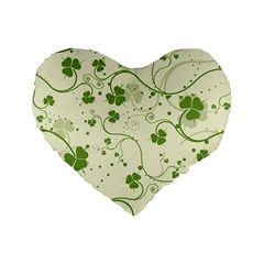 Flower Green Shamrock Standard 16  Premium Flano Heart Shape Cushions by Mariart