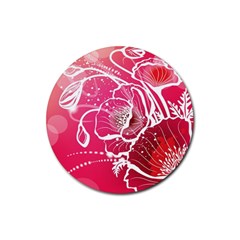 Flower Red Sakura Pink Rubber Coaster (round) 