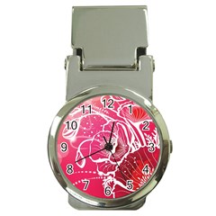 Flower Red Sakura Pink Money Clip Watches by Mariart