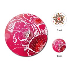 Flower Red Sakura Pink Playing Cards (round)  by Mariart