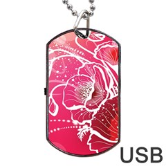 Flower Red Sakura Pink Dog Tag Usb Flash (two Sides) by Mariart