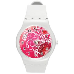 Flower Red Sakura Pink Round Plastic Sport Watch (m) by Mariart