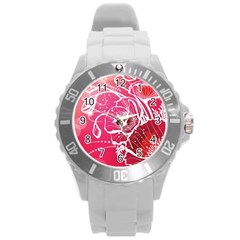 Flower Red Sakura Pink Round Plastic Sport Watch (l) by Mariart