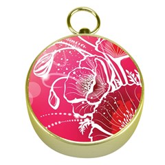 Flower Red Sakura Pink Gold Compasses by Mariart