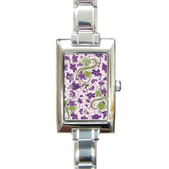 Flower Sakura Star Purple Green Leaf Rectangle Italian Charm Watch