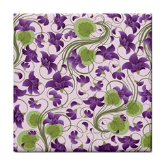 Flower Sakura Star Purple Green Leaf Tile Coasters