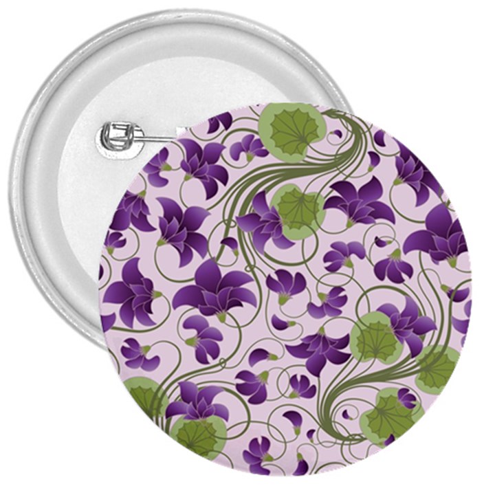 Flower Sakura Star Purple Green Leaf 3  Buttons