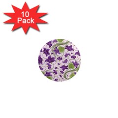 Flower Sakura Star Purple Green Leaf 1  Mini Magnet (10 Pack)  by Mariart