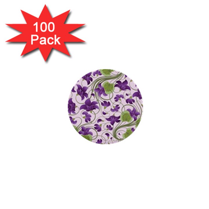 Flower Sakura Star Purple Green Leaf 1  Mini Buttons (100 pack) 