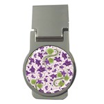 Flower Sakura Star Purple Green Leaf Money Clips (Round)  Front