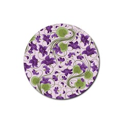 Flower Sakura Star Purple Green Leaf Rubber Round Coaster (4 Pack)  by Mariart