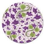 Flower Sakura Star Purple Green Leaf Magnet 5  (Round) Front