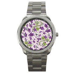 Flower Sakura Star Purple Green Leaf Sport Metal Watch