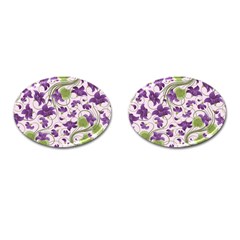 Flower Sakura Star Purple Green Leaf Cufflinks (oval) by Mariart