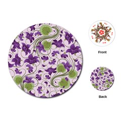 Flower Sakura Star Purple Green Leaf Playing Cards (Round) 