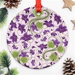 Flower Sakura Star Purple Green Leaf Round Ornament (Two Sides) Front