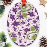 Flower Sakura Star Purple Green Leaf Oval Ornament (Two Sides) Front